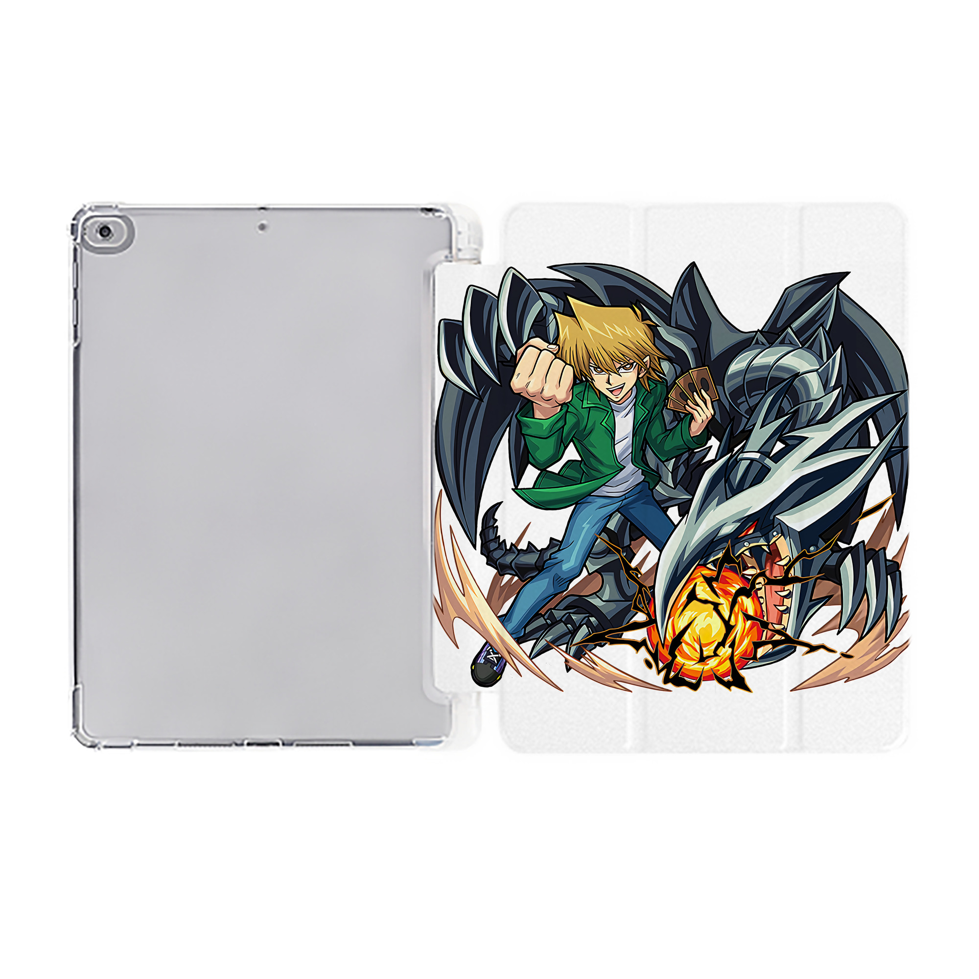 （画像用） 遊☆戯☆王 Yu-Gi-Oh! IPad ケース ペン収納付き 三つ折りスタンド PUレザー×シリコン 対応機種9.5/10.5/10.9インチ